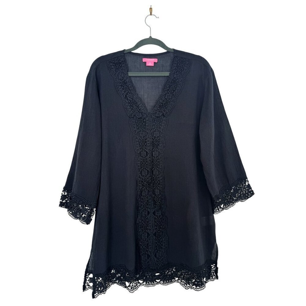 Isaac Mizrahi Navy Blue Daisy Crochet Swim Cover up